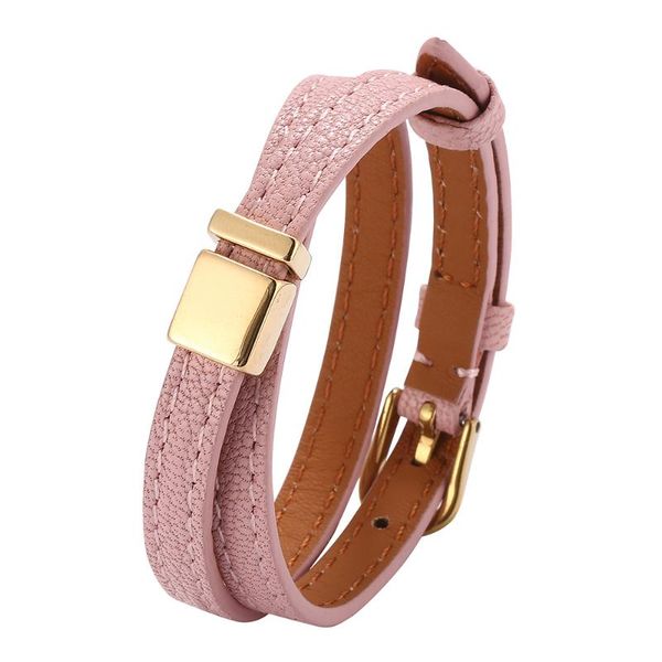 

pink leather bracelet women jewelry golden / rose gold alloy buckle wrap bracelets length adjustable bb0670, Golden;silver