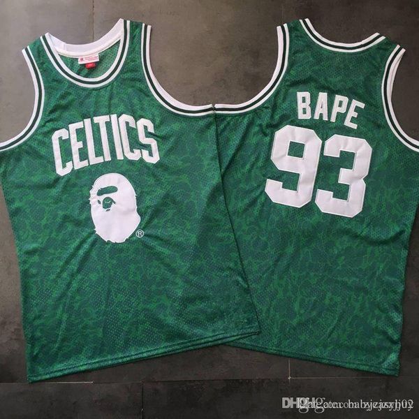 

бостон celtics. мужчины 93 bape. митчеллюс сити нба вышитый баскетбол джерси, Black