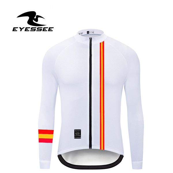 

eyessee lightweight fabric long sleeve bicycle clothing tour of spain cycling jersey spring for men road bike mtb jersey, Black;red