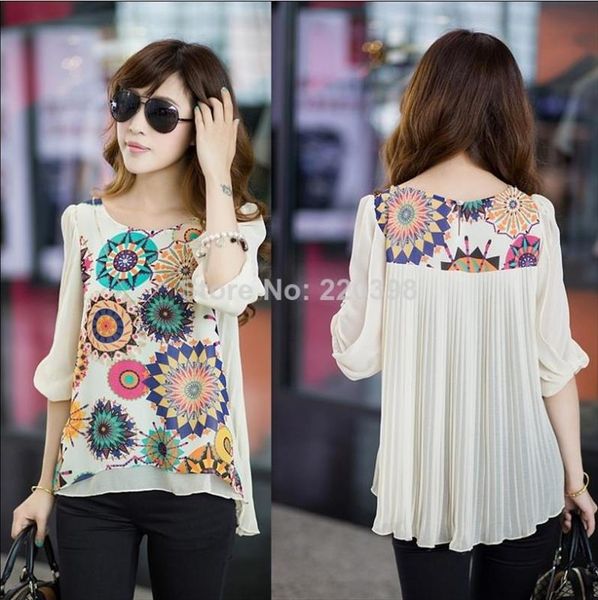 

new 2020 fashion summer loose womens print short sleeve chiffon flower blouses women casual plus size shirt xxxxl 6675, White