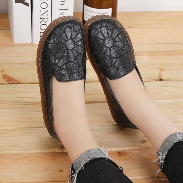 

print round toe shallow basic slip-on pumps for women with sewing fashion low heel ladies pumps casual single shoes, Black