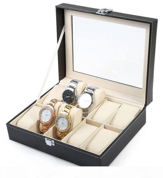 

кожа pu 10 слотов наручных часов дисплей box case держатель для хранения организатор - профессиональные часы браслет box case, Black;white