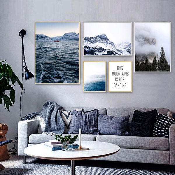 

nordic landscape snow mountain lake canvas paintings ocean wave wall art canvas pictures for home living room bedroom pop decor