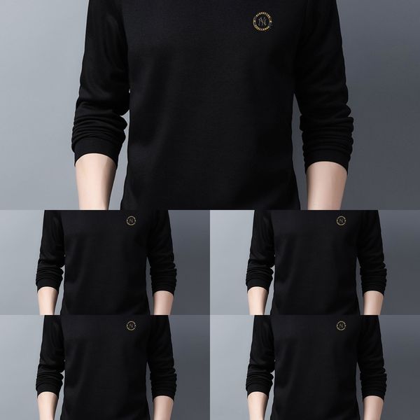 

2020 осень и зима нового длинные рукава футболка молодых и средний возраст мужчин вокруг шеи сплошного цвета футболка sweatersweater свитер, Black