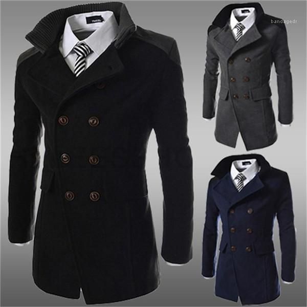

cloth mens designer coats fashion lapel neck thick winter mens coat double breasted long sleeve mens, Black