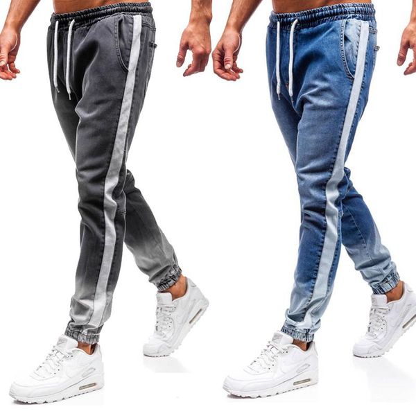 

jeans men denim jogger design hip hop joggers for men long pant white striped designer pants gradient hip hop trousers mens jeans, Blue
