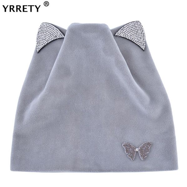 

yrrety velvet skullies winter women's beanies cat hat ladies warm cap with flashing rhinestone girls cute bonnet accessories, Blue;gray
