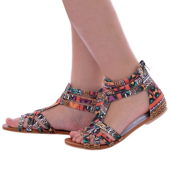 

2020 bohemian women flat shoes summer roman sandal boho sandalias colorful female beach flat plus size, Black