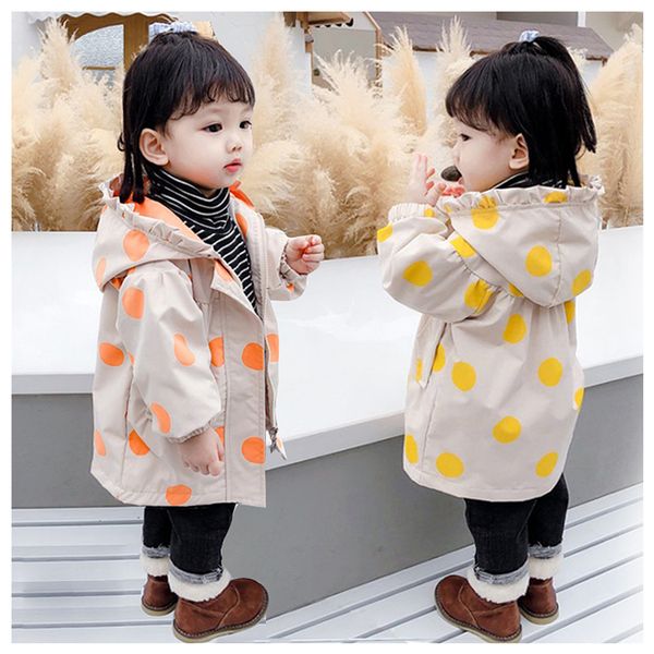 

baby kids hooded windbreaker jacket spring autumn boys girls jacket coat polka dot children trench coat outerwear clothes, Blue;gray