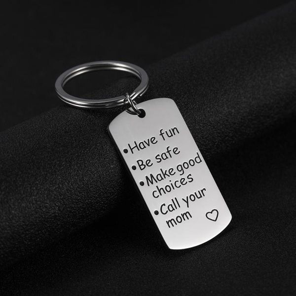 

my shape have fun safe make good choices dog tag stainless steel key chain personal gift mom jewelry keyholder, Silver