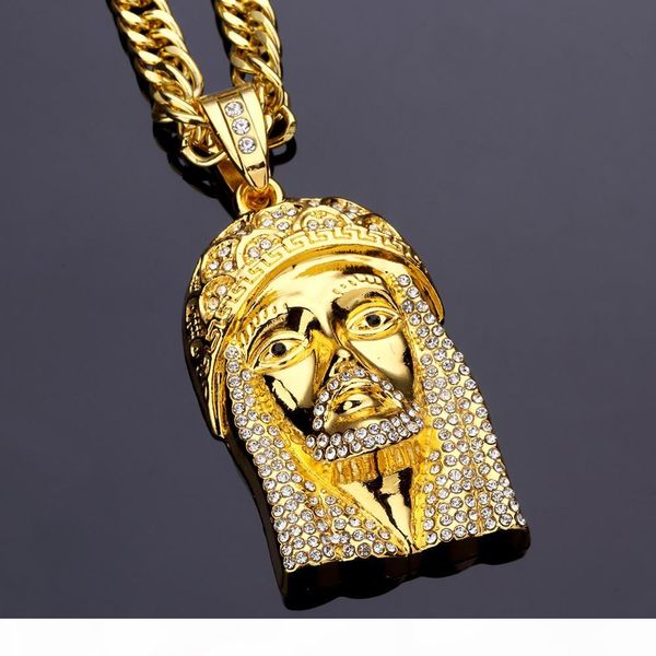 

europe and the united states classic big jesus head hip hop necklace pendant hiphop street skateboard jewelry quality thick gold plating, Silver