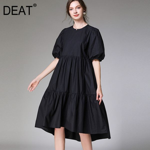 

casual dresses [deat] 2021 fashion large size xl-4xl dress women over short sleeve solid wild round collar slim simple leisure ap646, Black;gray