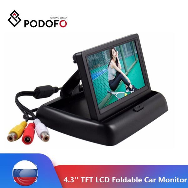 

podofo 4.3" inch folding tft lcd monitor car rear view color system w/2-channel video input car video player with power cable