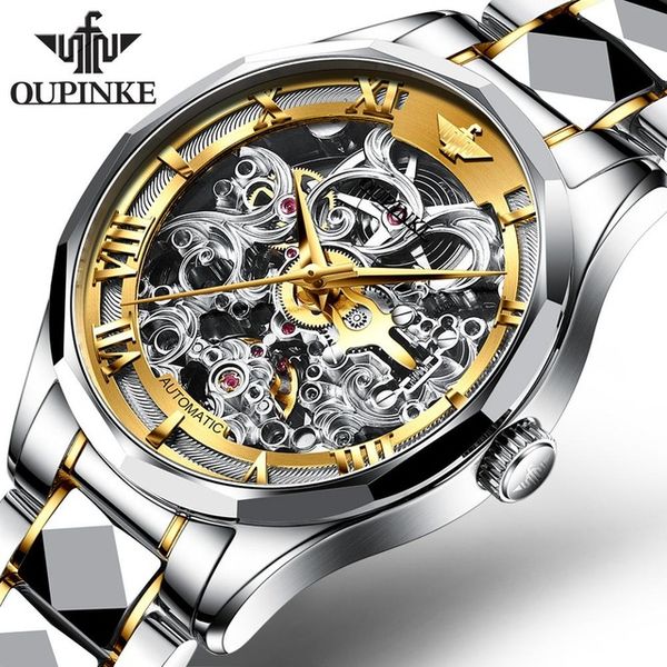 

men automatic watches waterproof business sport mechanical wristwatch for man skeleton relogio masculino self wind, Slivery;brown