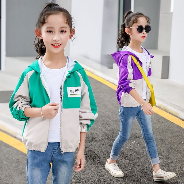 

jackets 2021 autumn girls jacket children's coat windbreaker college style clothing baby girl, Blue;gray