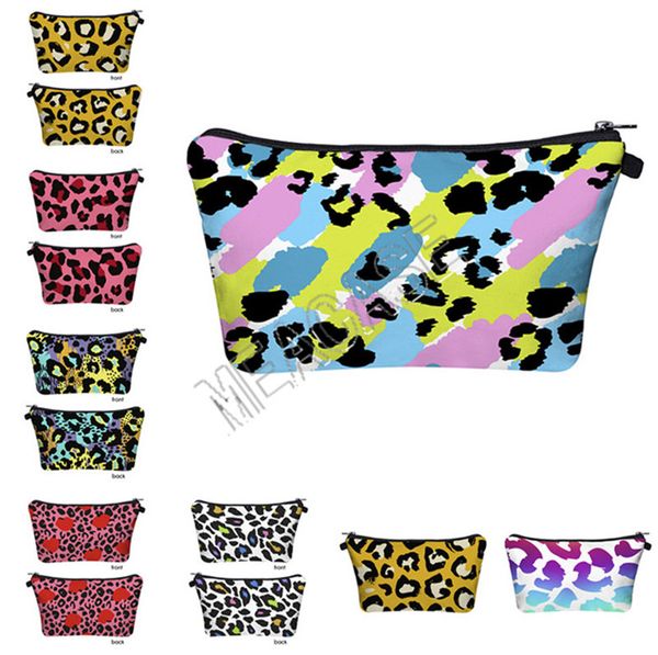

women fashion bags color leopard printed cosmetic bag designer printing clutch bag handbag ladies storage toiletry bag 11 colors d81209, Black