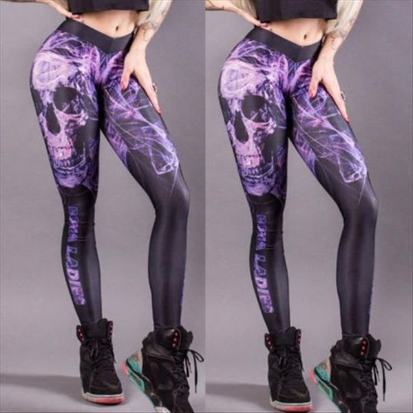 

new womens leggings slim jeggings trousers skullcandy printed fahsion fitness skinny stretchy purple drop shipping, Black