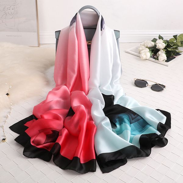 

2020 classic women silk scarf fashion large shawl wrap female soft hijab ladies scarves foulard muffler bandanna ing, Blue;gray