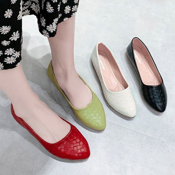 

women ballet flats 2020 autumn spring woven pattern slip on flat shoes pointed toe red comfort ladies shoes black white 8590n