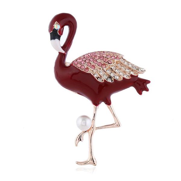 

korean version designer brooches vintage wild pearl brooch flamingo sweater coat alloy brooches pins women jewelry, Gray