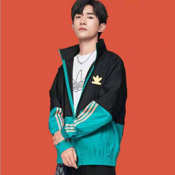 

men sport jackets fashion contrast color coat mens casual long sleeve active letter printed jackets outerwear, Black;brown