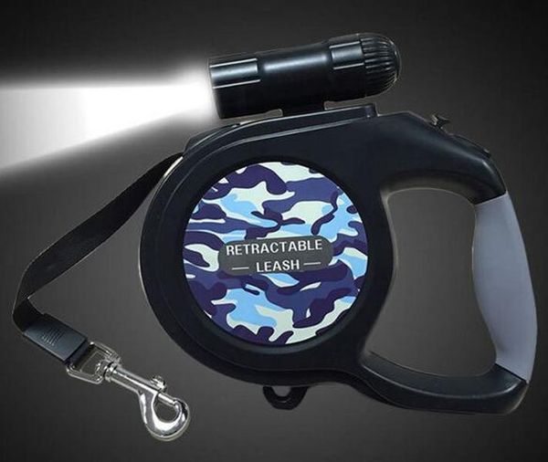 

5m retractable led dog leash pet traction rope chain harness pet dog collars automatic led dog leash with mini flashlight