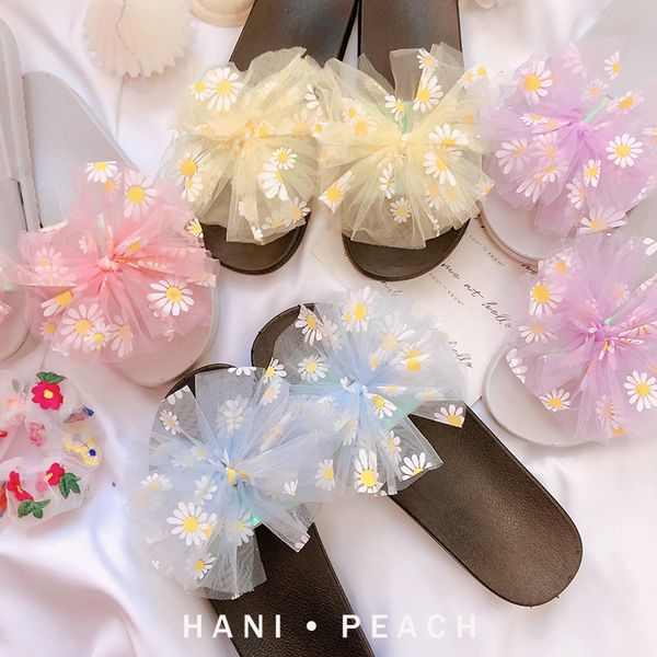 

2020 новой маргаритка сетки лук сандалии с открытым носком носить тапочки, Black