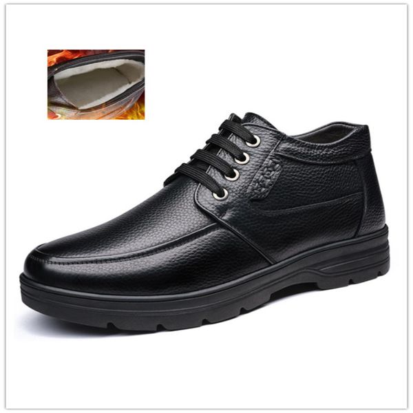 

men leather boots men's warm fur snow winter shoes ankle botas hombre male waterproof safety boot, Black