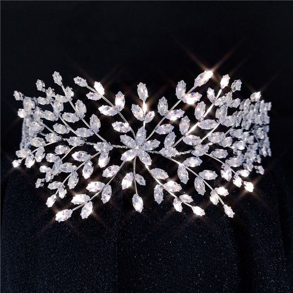 

luxury bridal crown hairband fashion bridal wreath wedding headwear with zirconia hair accessories women's soft headdress, Golden;silver