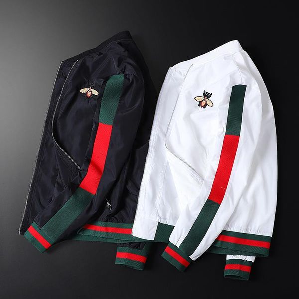 

men's wear 2020 autumn embroidered jacket blouses youth baseball collar tide loose coat stand, Black;brown