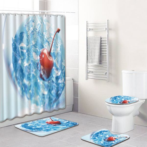 

fruit cherry mat shower curtain bathroom non-slip mat 4 piece carpet cover toilet cover bath pad set bathroom curtain