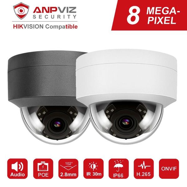 

hikvision compatible anpviz 4k 8mp poe ip camera dome security camera outdoor built-in mic audio ip66 onvif 30m ir