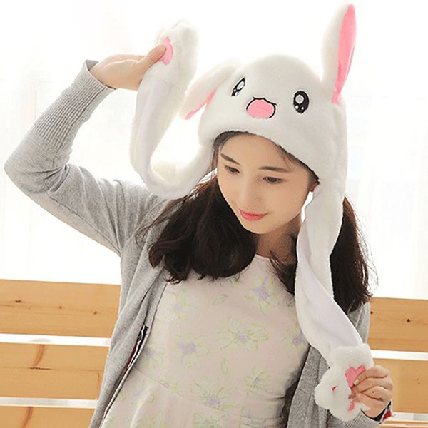 

girl 2020 fashion women cute cartoon soft moving cotton casual moveable ear hat, Blue;gray