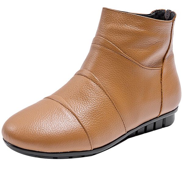 

soft bottom soft genuine leather boots women snow boots autumn winter 2020 comfort warm shoes snow shoes casual flat, Black