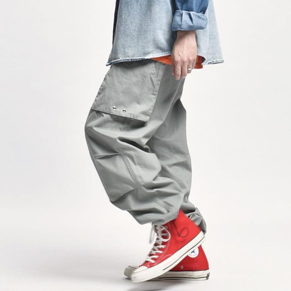 

men's pants multi pockets cargo joggers mens hip hop streetwear elastic waist trousers men loose casual, Black
