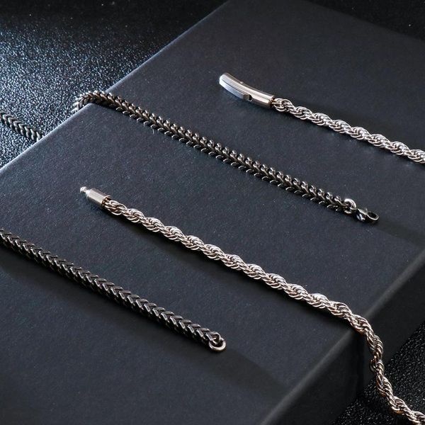 

3/4mm thick mens necklaces 25.19" long twist link chain necklace for men vintage stainless steel jewellery accessories male 2020, Silver