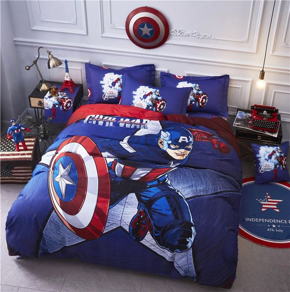 

designer marvel captain  california king duvet cover bedspread 4pcscartoon boys bedding set twin size 3pcs bed linens sets 003