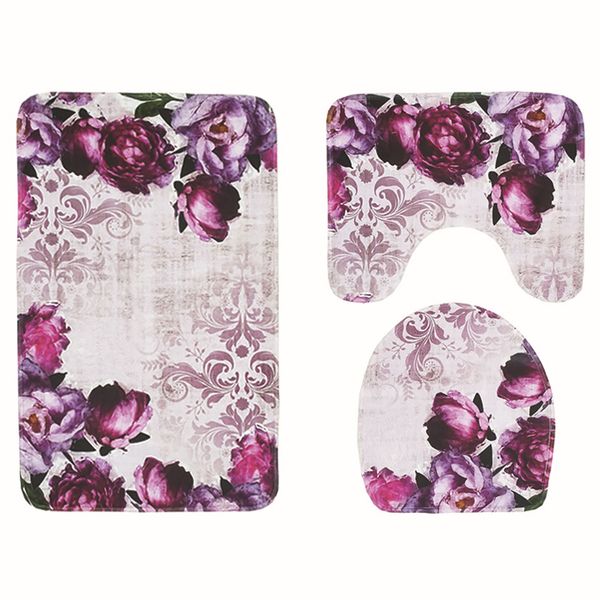

3pcs flower print bathroom mats set l floor pad soft home toilet seat cover
