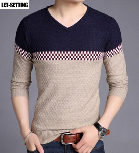 

new fashion autumn winter korean men pullover warm wool cotton sweater casual patchwork v-neck knit bottoming slim fit shirt, White;black
