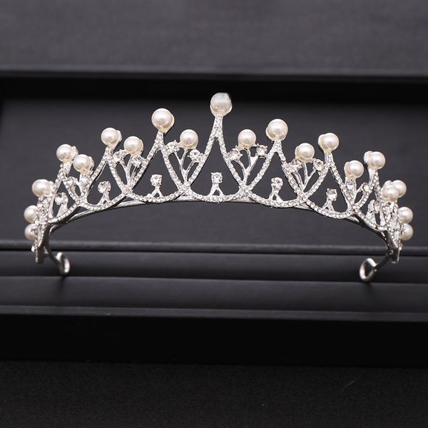 

trendy silver color crystal pearl tiara princess headpiece crown party birthday gift bridal headdress wedding hair accessories, Golden;silver