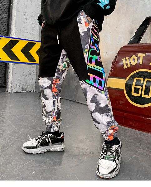 

hip hop pants mens sweatpants reflective streetwear baggy joggers patchwork cotton track pants harem trousers hipster, Black
