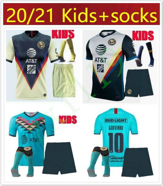 

20 21 men kids mexico club de futbol america 3rd soccer jersey kits 2020 2021 r.sambueza p.aguilar football shirt set uniform, Black;yellow