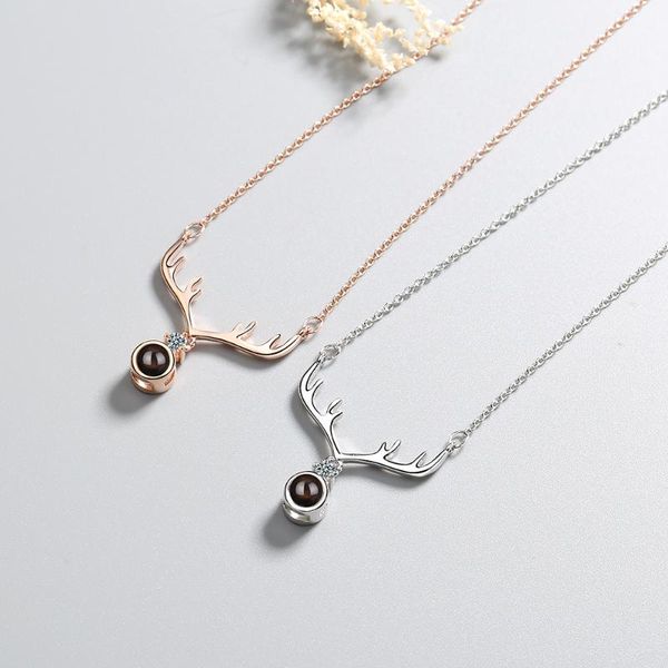 

2 colors 925 sterling silver elk antlers necklaces zircon projection necklaces for women christmas jewelry