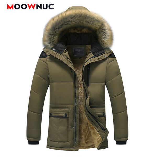 

fur collar winter parkas jackets coats men's parkas thick hombre overcoat fashion windbreaker slim solid hats casual windproof, Black