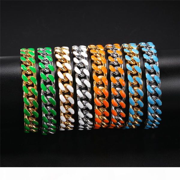 

11mm 7 inch 8 inch yellow gold plated stainless steel cuban man bracelet chain for men nice hip hop gift for friend, Black