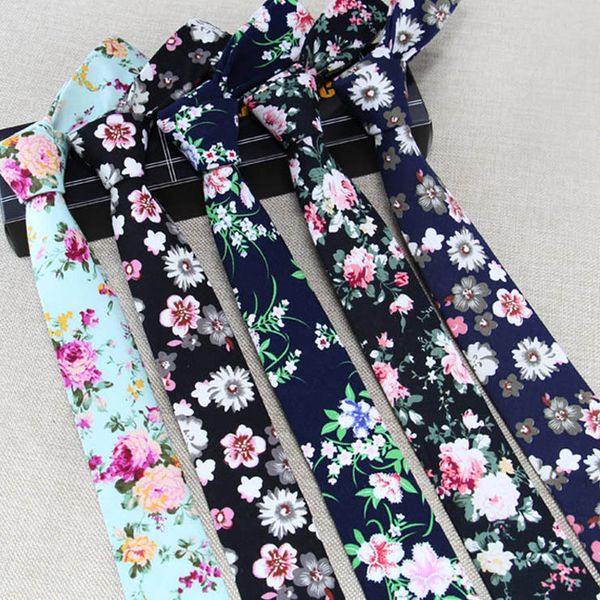 

new floral print mens tie cotton neck tie cool ties men business wedding slim for man floral men's formal casual ties gift, Black;gray