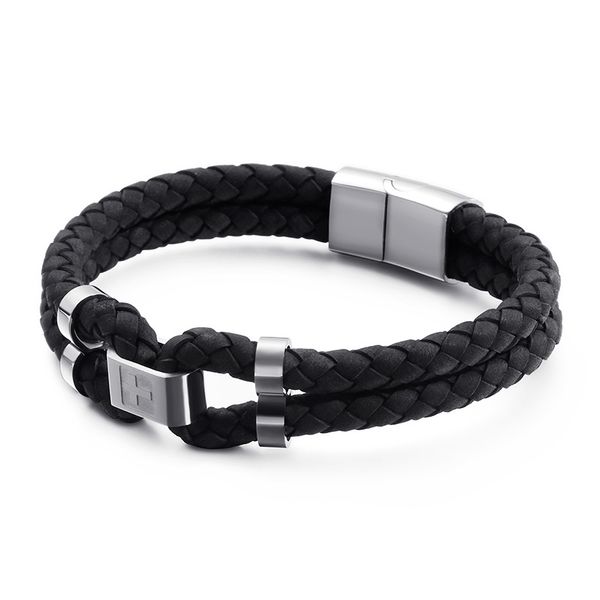 

link, chain stainless steel jewelry men and women multi-layer fashion bracelet simple cross leather men's, Black