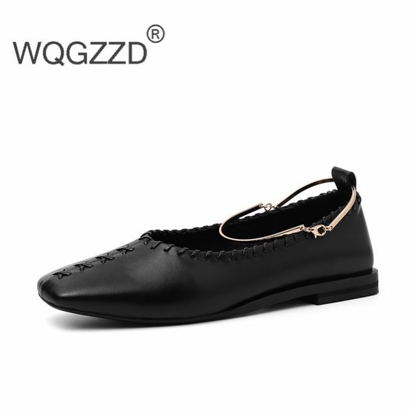 

spring genuine leather flat shoes women ballet flats casual women's shoes loafers chaussures femme, Black