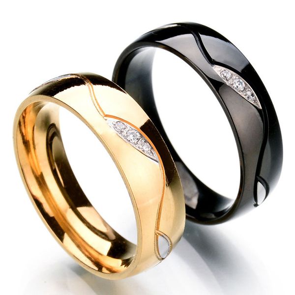 

gold inlaid 3 stainless rings diamond steel couple ring, Red;brown