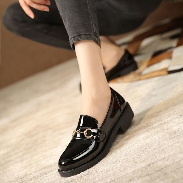 

women loafers fringe patent leather flats spring autumn ladies metal decoration bow fashion loafers female oxford women shoes, Black